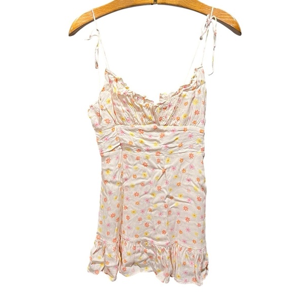 ELODIE ~ Cream Floral Mini Dress Adjustable Tie Straps 90s 70s Y2K - Picture 2 of 11